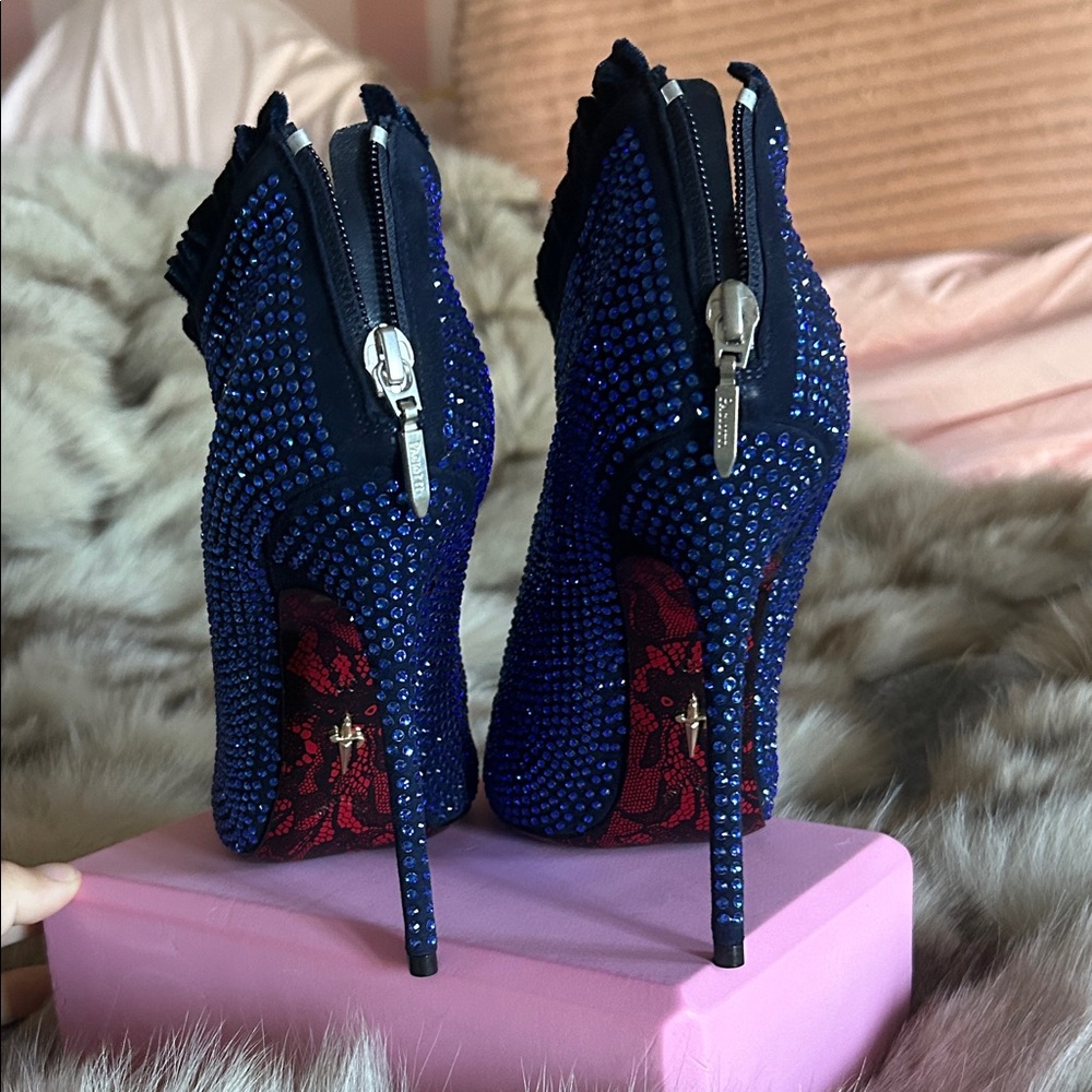 Cesare Paciotti Blue and Red Studded Heeled Boots